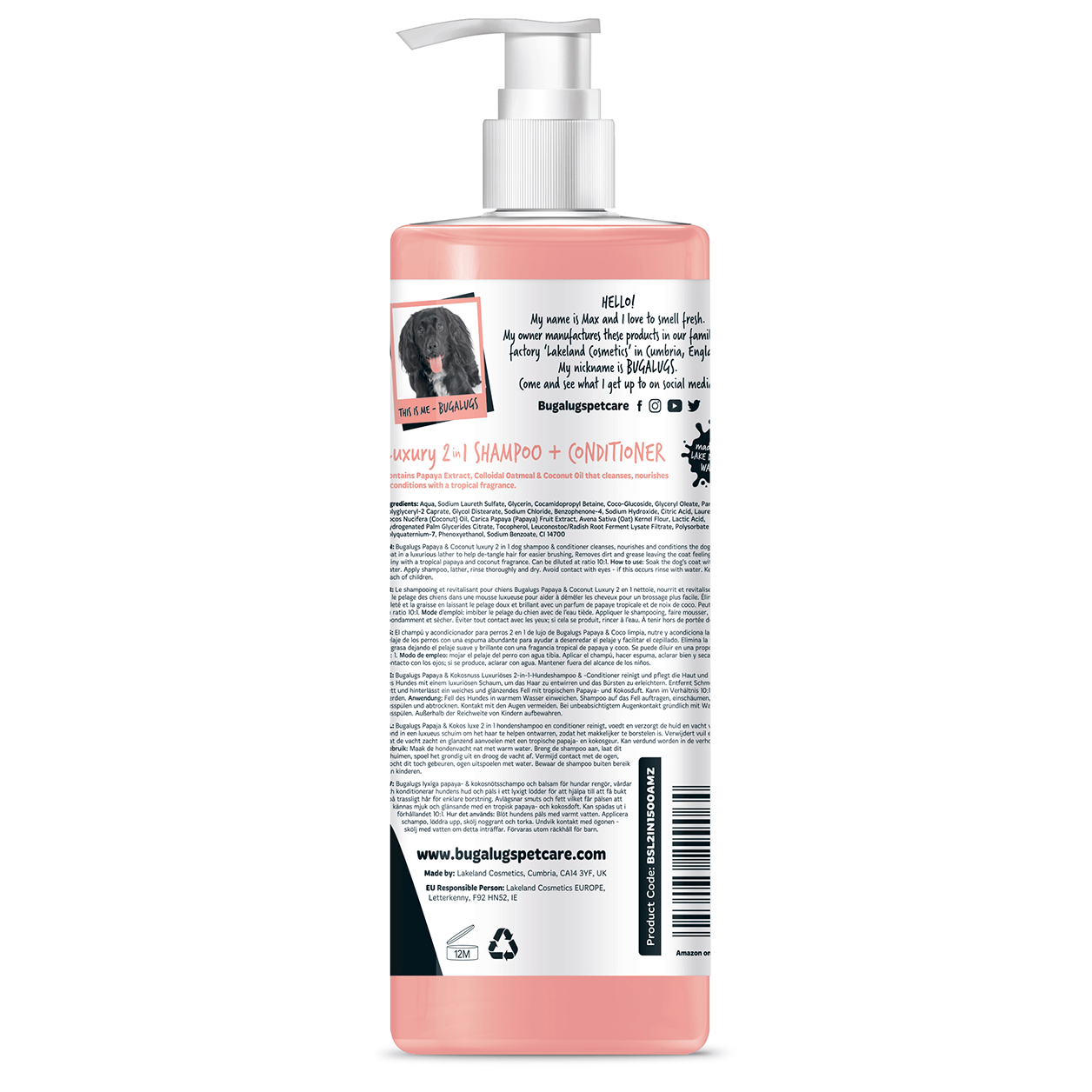 Bugalugs™  Luxury 2 in 1 Shampoo & Conditioner ( Papya & Coconut) - 500ml