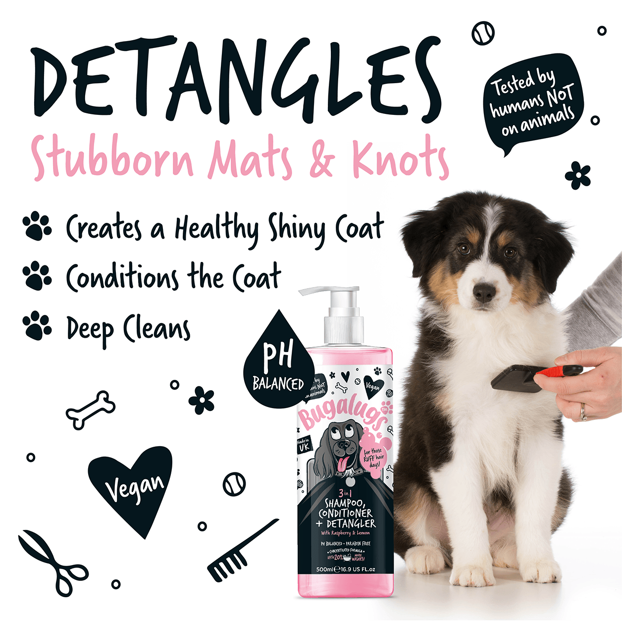 Bugalugs™  3 in 1 Detangler, Shampoo & Conditioner (Raspberry & Lemon) - 500ml