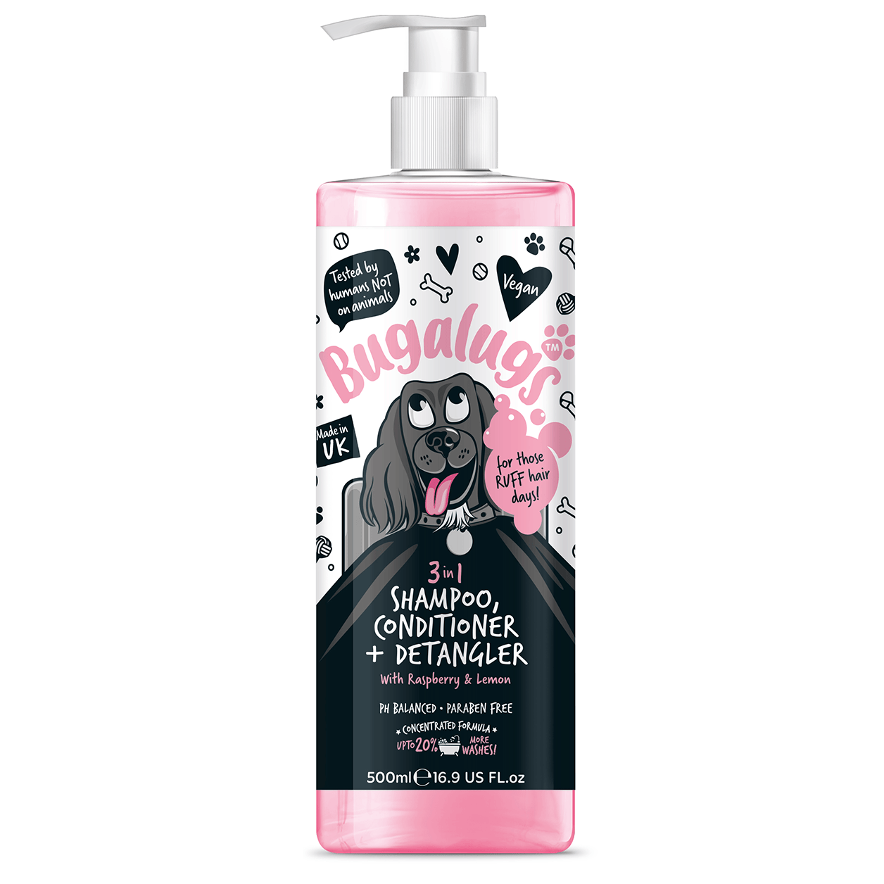 Bugalugs™  3 in 1 Detangler, Shampoo & Conditioner (Raspberry & Lemon) - 500ml