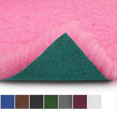 ProFleece Vet Bed in pink with corner turned up showing green wick backing and colour option swatches below